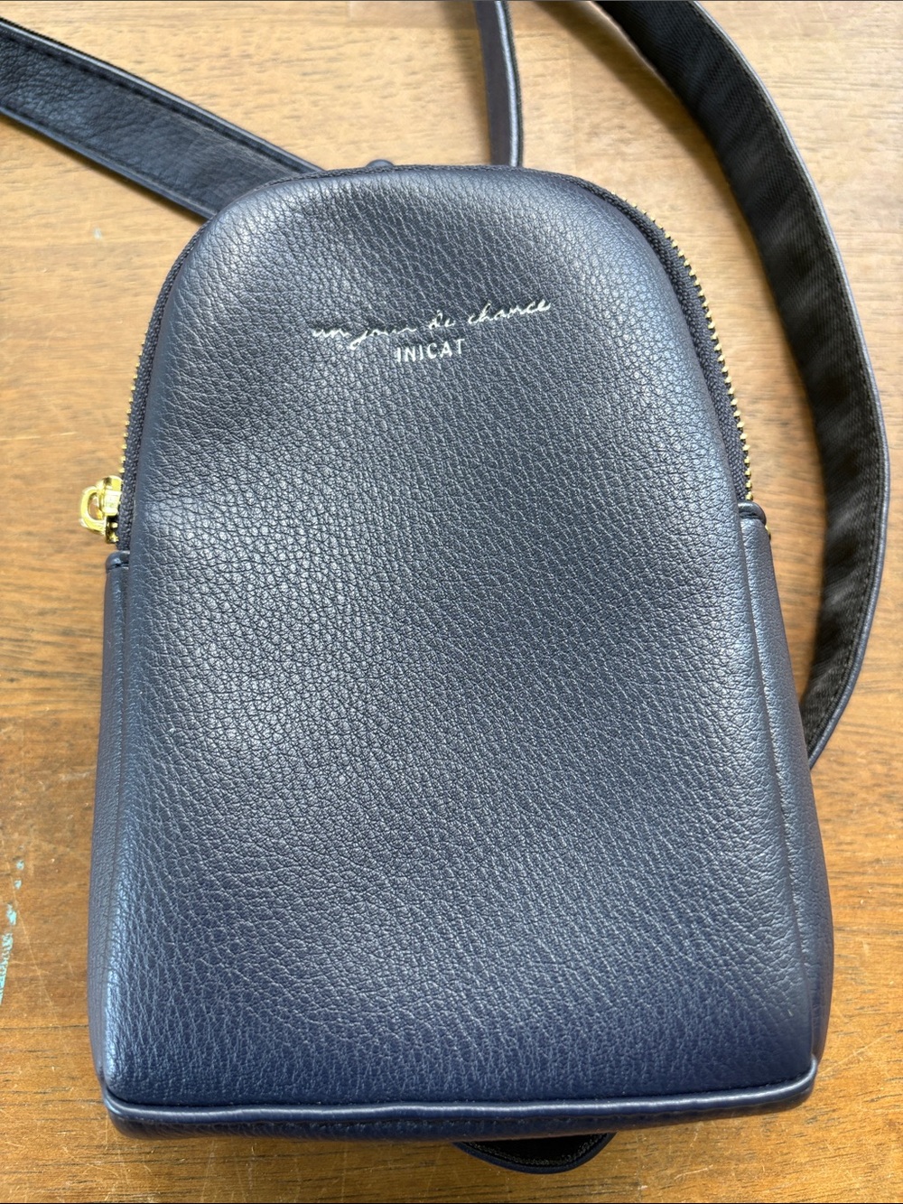 Inicat  Navy Pebbled faux Leather Sling Crossbody with Gold Hardware